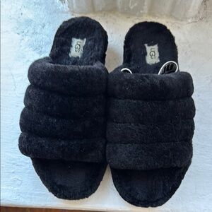 UGG Black Fluffy Slippers